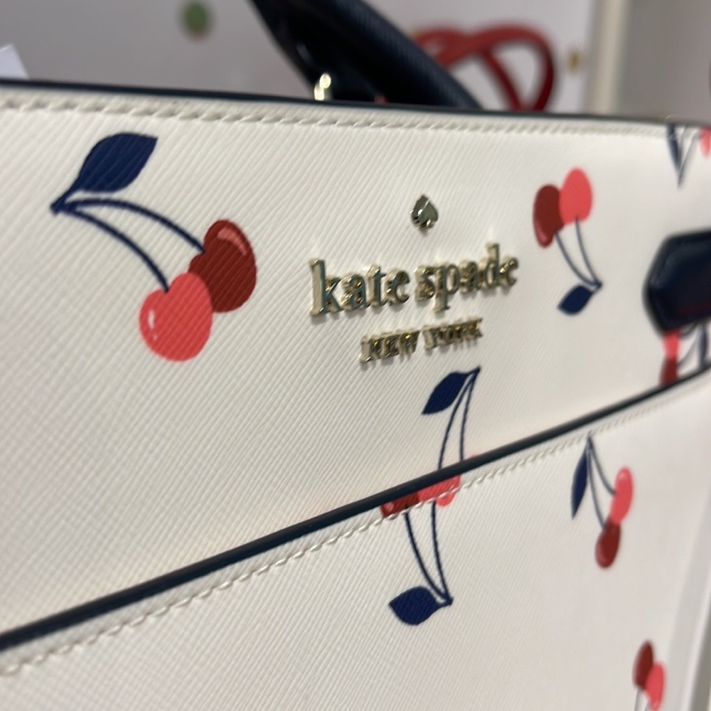 Kate Spade Staci Dancing Cherrie Medium Satchel Cream Multi - Picture 6 of 16